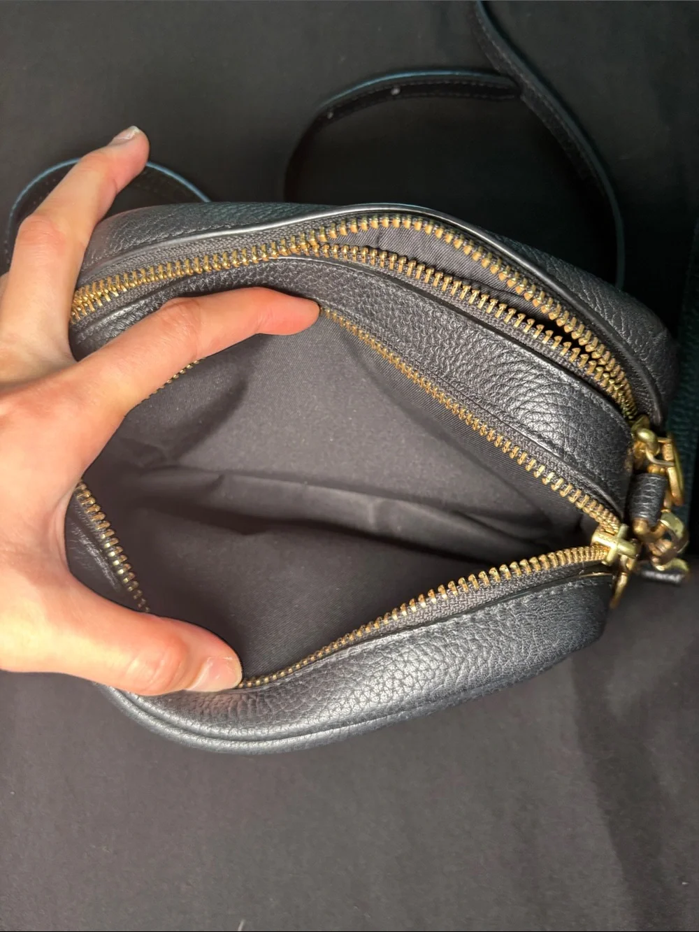 Tory Burch Black Pebbled Leather Crossbody with Embossed Logo